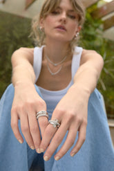 Shine Silver Ring, White Rhodium, Natural White Topaz + Earth Gift